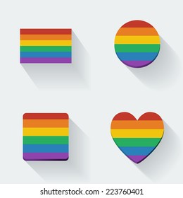 Rainbow flags vector collection. Small set of four flag icons in different shapes. Flat design.