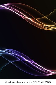 rainbow flame curve layer overlap in dark background, wave transparent backdrop, simple technology template, vector illustration