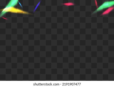 Rainbow Flare Vector Transparent Background. Shine Glitter Carnival Texture. Holographic Kaleidoscope Isolated Branch. Holo Glamour Reflection Banner.