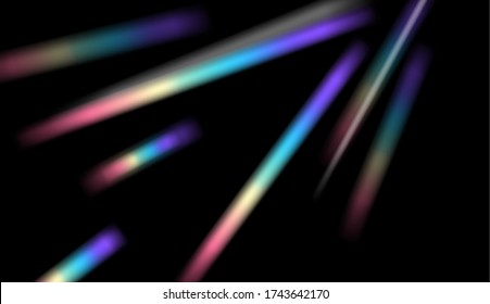 Rainbow flares on black background. Realistic vector effect.