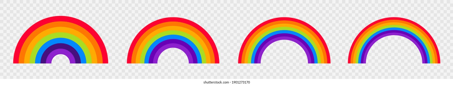 Rainbow flat icons set. Rainbow colors isolated on transparent background. Gay, lgbt vector symbol. Design elements different size. Vector illustration.
