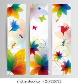 Rainbow Floral Art with a bird and butterfly