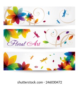 Rainbow Floral Art with a dragonfly