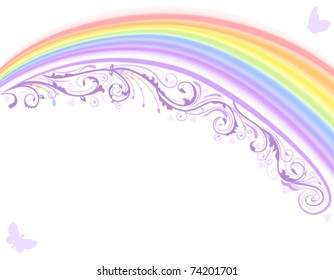 Rainbow with floral design over white background. Vector file saved as EPS AI8, no gradients or special effects, easy print.
