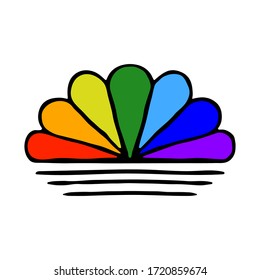 Rainbow flower in the form of a fan. Front view. Hand drawn vector graphic illustration. Isolated object on a white background. Isolate.