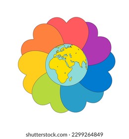 Rainbow flower with hearth-shaped petals. Vector illustration for the International Day Against Homophobia, isolated, clip art.