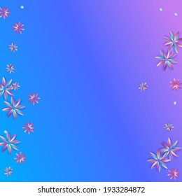 Rainbow Flower Holiday Blue Background. Blue and Pink Inflorescence Texture. Luxury Holographic Pattern. Gradient Petal Summer Card.