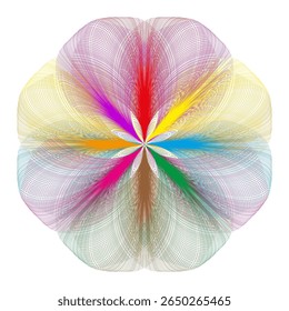 Ícone de flor de arco-íris. Roda pétala vívida. Vetor de flor espectral. Harmonia cromática brilhante.