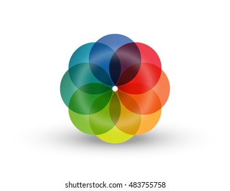 Rainbow flower logo. 3D balloon icon and design element. Bright and colorful company branding concept.