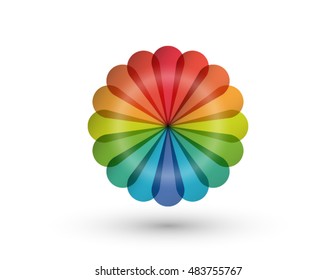 Rainbow flower logo. 3D icon and design element. Bright and colorful company branding concept.