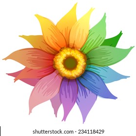 Una flor arcoiris sobre fondo blanco 