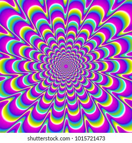 Rainbow flower with spirals. Motion illusion.