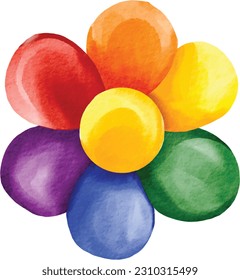 Rainbow  flower watercolor brush paint.LGBT  Pride month watercolor texture concept. Vector illustration. 