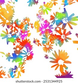 Rainbow flowers background. hand drawing. Not AI, Vector illustration.