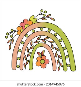 Flores arcoiris hojas ilustración vectorial