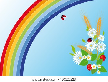 Rainbow, flowers, strawberries and ears