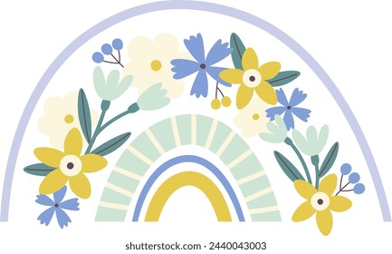 Rainbow With Flowers Vector Illustration