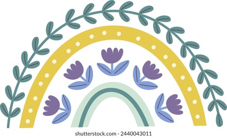 Rainbow With Flowers Vector Illustration
