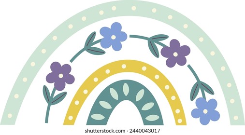 Rainbow With Flowers Vector Illustration