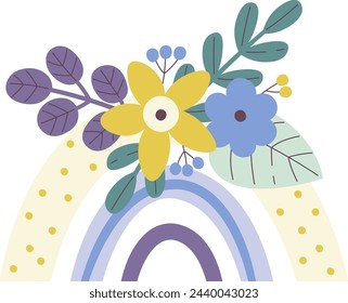 Rainbow With Flowers Vector Illustration