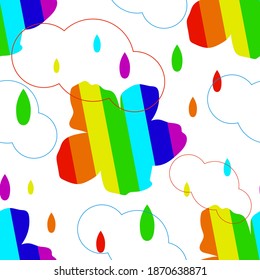 Rainbow, rainbow flowers. Vector illustration. Seamless pattern.