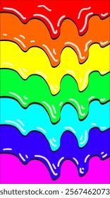 Rainbow flowing paint. Drops, oil and paint texture. Bright background.