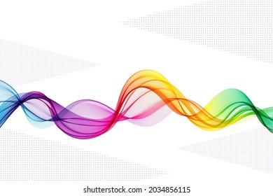 Olas de flujo arco iris sobre fondo blanco, elemento de diseño con formas triangulares de color gris medio