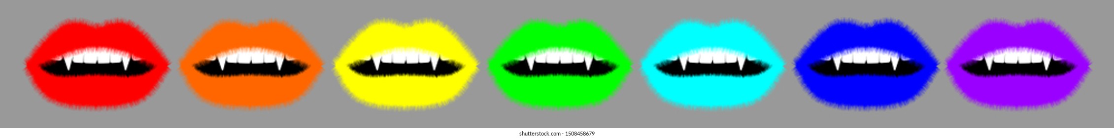 Rainbow fluffy lips open mouth and fangs