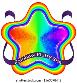 Rainbow fluffy star and purple ribbon on a white background EPS10