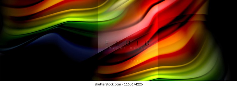 Abstrakte Formen von Regenbogenflüssigkeiten, flüssige Farbgestaltung, bunter Marmor- oder Kunststoffhintergrund, mehrfarbige Vorlage für Geschäfts- oder Technologiepräsentation oder Webbroschürendesign
