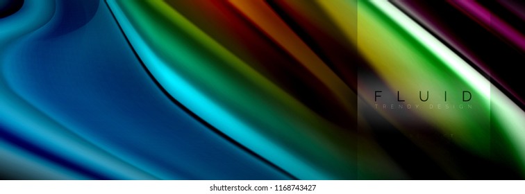 Rainbow fluid abstract shapes, liquid colors design, colorful marble or plastic wavy texture background, multicolored template for business or technology presentation or web brochure cover design