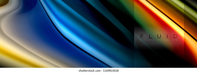 Rainbow fluid abstract shapes, liquid colors design, colorful marble or plastic wavy texture background, multicolored template for business or technology presentation or web brochure cover design