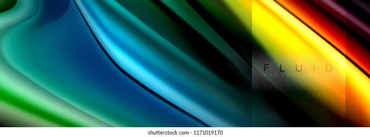 Rainbow fluid abstract shapes, liquid colors design, colorful marble or plastic wavy texture background, multicolored template for business or technology presentation or web brochure cover design