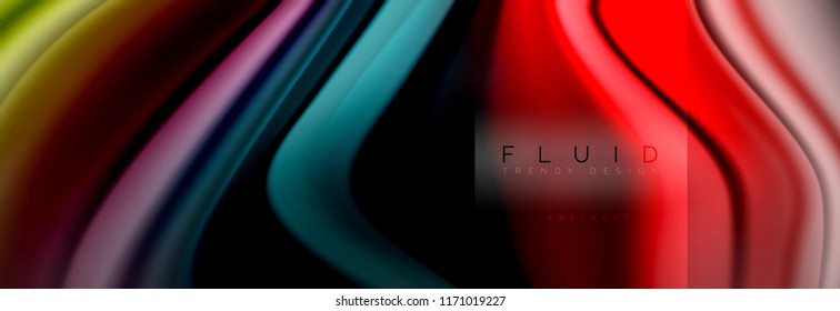 Rainbow fluid abstract shapes, liquid colors design, colorful marble or plastic wavy texture background, multicolored template for business or technology presentation or web brochure cover design