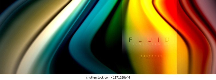 Rainbow fluid abstract shapes, liquid colors design, colorful marble or plastic wavy texture background, multicolored template for business or technology presentation or web brochure cover design