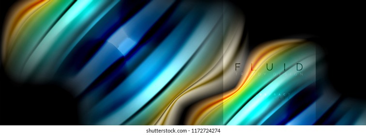 Abstrakte Formen von Regenbogenflüssigkeiten, flüssige Farbgestaltung, bunter Marmor- oder Kunststoffhintergrund, mehrfarbige Vorlage für Geschäfts- oder Technologiepräsentation oder Webbroschürendesign
