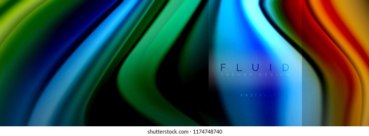 Rainbow fluid abstract shapes, liquid colors design, colorful marble or plastic wavy texture background, multicolored template for business or technology presentation or web brochure cover design