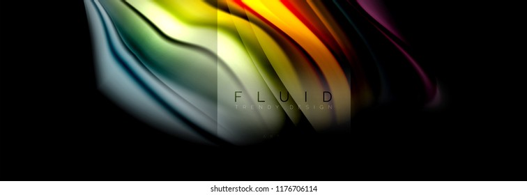 Rainbow fluid abstract shapes, liquid colors design, colorful marble or plastic wavy texture background, multicolored template for business or technology presentation or web brochure cover design