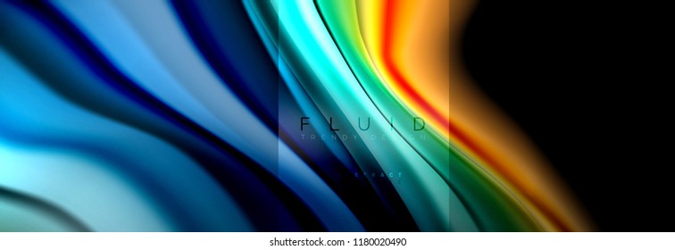 Rainbow fluid abstract shapes, liquid colors design, colorful marble or plastic wavy texture background, multicolored template for business or technology presentation or web brochure cover design