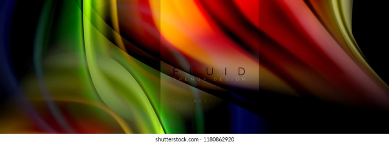Rainbow fluid abstract shapes, liquid colors design, colorful marble or plastic wavy texture background, multicolored template for business or technology presentation or web brochure cover design