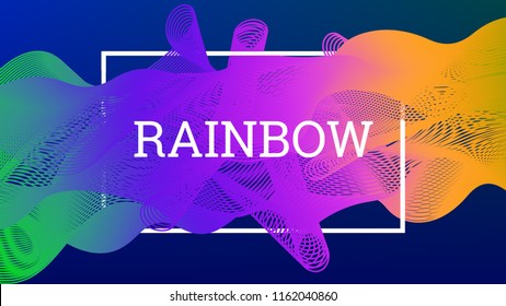 Rainbow fluid background. Iridescent moder design. Music multicolor poster. Rainbow stripe Wave liquid pattern. Organic gradient shape. Summer vivid colors frame design. Rainbow happy love background.