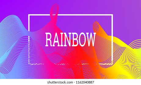 Rainbow fluid background. Iridescent moder design. Music multicolor poster. Rainbow stripe Wave liquid pattern. Organic gradient shape. Summer vivid colors frame design. Rainbow happy love background.