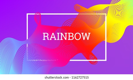 Rainbow fluid background. Iridescent moder design. Music multicolor poster. Rainbow stripe Wave liquid pattern. Organic gradient shape. Summer vivid colors frame design. Rainbow happy love background.