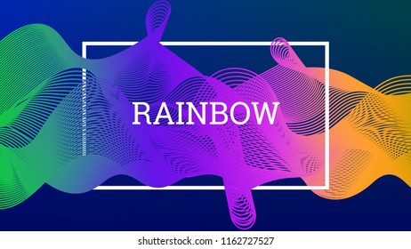 Rainbow fluid background. Iridescent moder design. Music multicolor poster. Rainbow stripe Wave liquid pattern. Organic gradient shape. Summer vivid colors frame design. Rainbow happy love background.