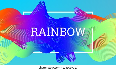 Rainbow fluid background. Iridescent moder design. Music multicolor poster. Rainbow stripe Wave liquid pattern. Organic gradient shape. Summer vivid colors frame design. Rainbow happy love background.