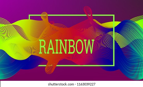 Rainbow fluid background. Iridescent moder design. Music multicolor poster. Rainbow stripe Wave liquid pattern. Organic gradient shape. Summer vivid colors frame design. Rainbow happy love background.