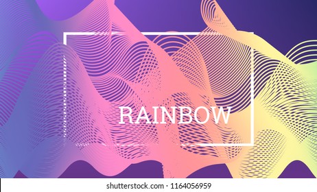 Rainbow fluid background. Iridescent moder design. Music multicolor poster. Rainbow stripe Wave liquid pattern. Organic gradient shape. Summer vivid colors frame design. Rainbow happy love background.