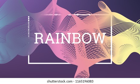 Rainbow fluid background. Iridescent moder design. Music multicolor poster. Rainbow stripe Wave liquid pattern. Organic gradient shape. Summer vivid colors frame design. Rainbow happy love background.