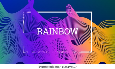 Rainbow fluid background. Iridescent moder design. Music multicolor poster. Rainbow stripe Wave liquid pattern. Organic gradient shape. Summer vivid colors frame design. Rainbow happy love background.