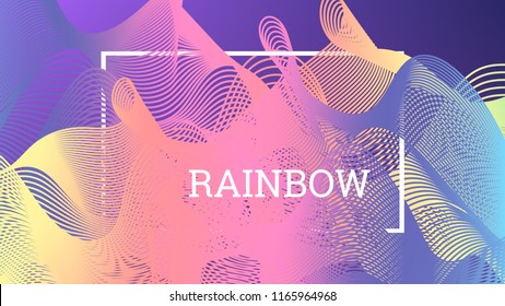 Rainbow fluid background. Iridescent moder design. Music multicolor poster. Rainbow stripe Wave liquid pattern. Organic gradient shape. Summer vivid colors frame design. Rainbow happy love background.